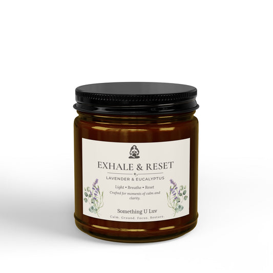 Exhale & Reset Soy Candle — Lavender & Eucalyptus, Amber Jar (4oz )