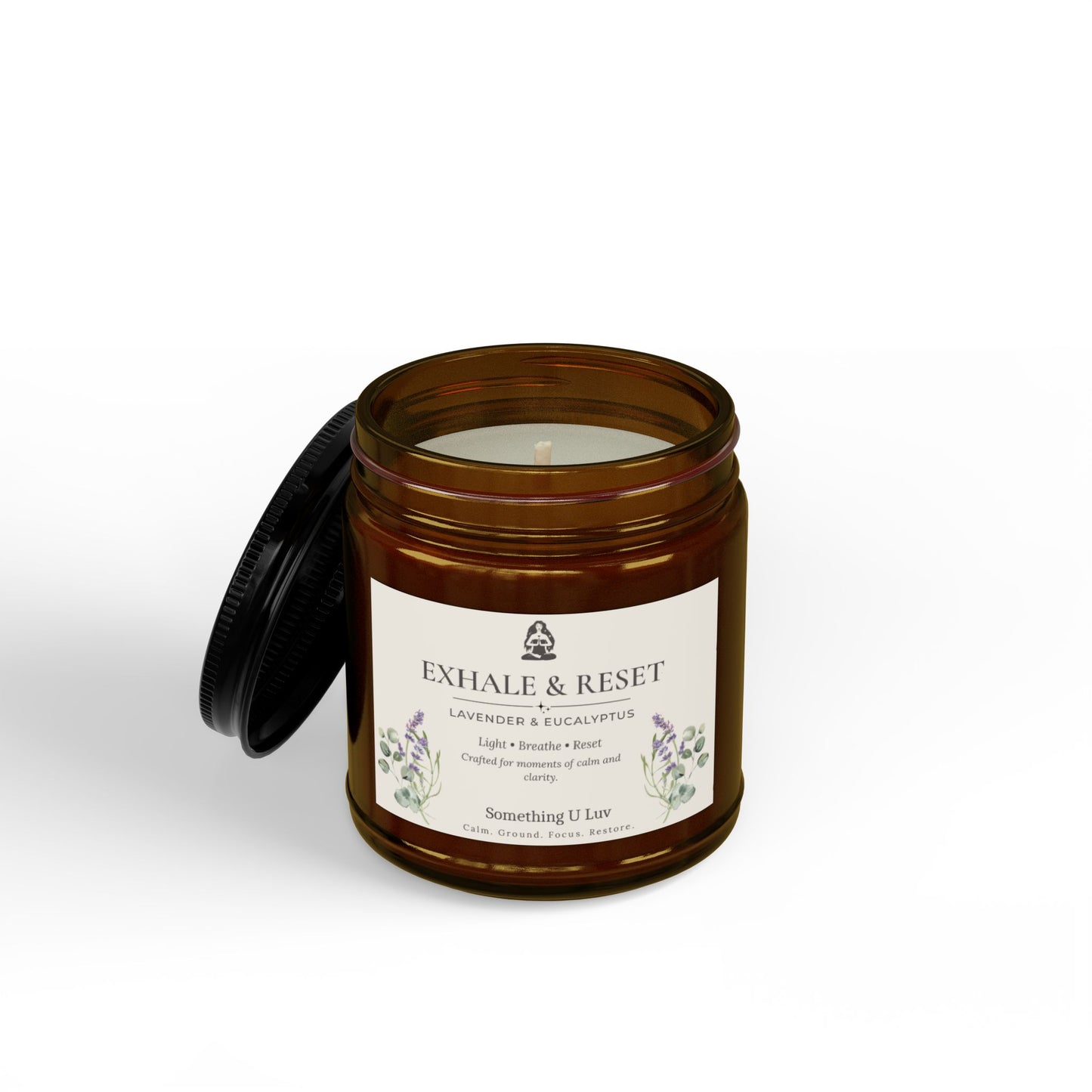 Exhale & Reset Soy Candle — Lavender & Eucalyptus, Amber Jar (4oz )