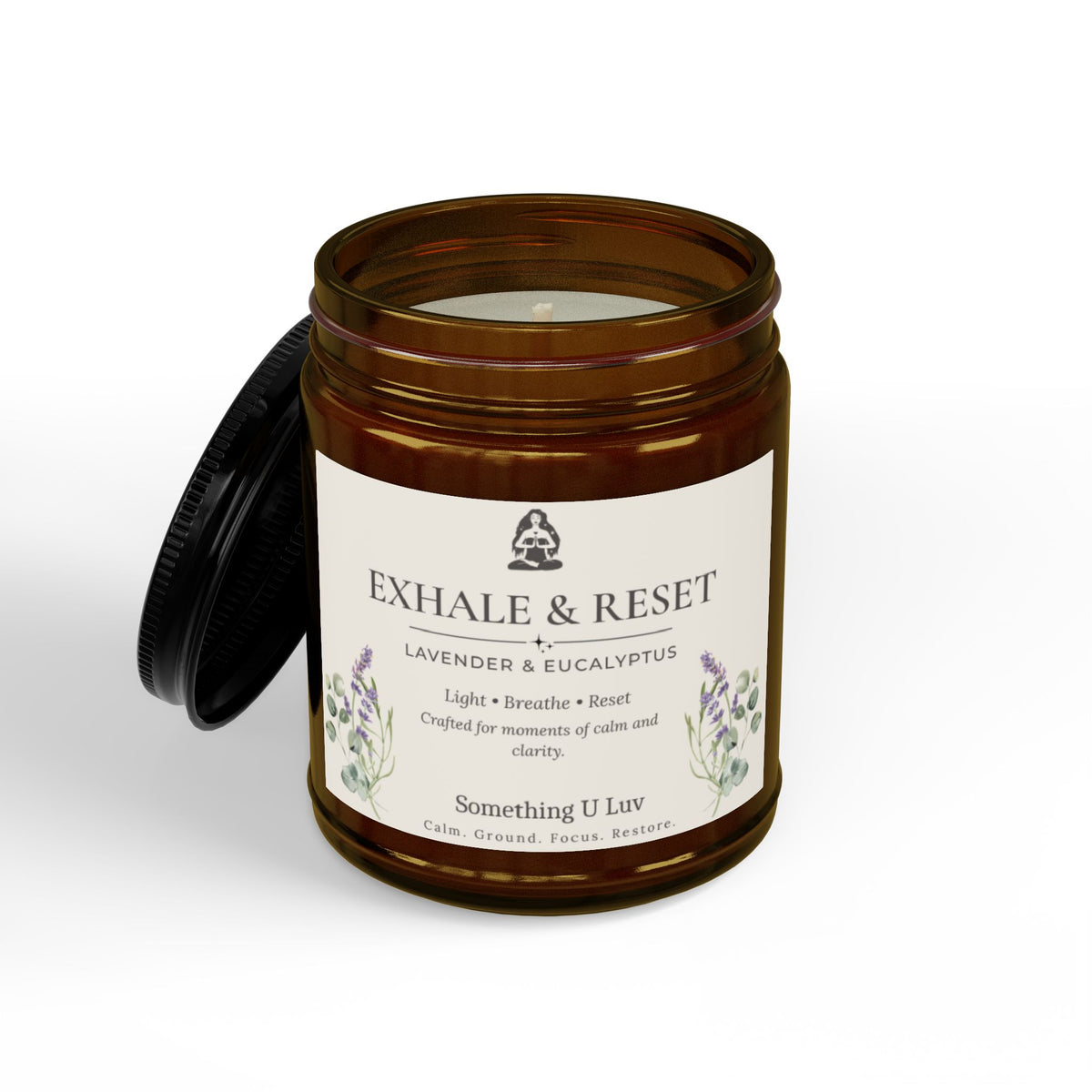 Exhale & Reset Soy Candle — Lavender & Eucalyptus, Amber Jar (4oz,9oz )