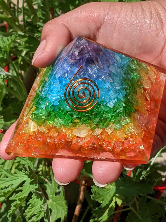 Pyramid - 7 Chakra Orgone Clearing Pyramid, Negative energy cleansing pyramid | Healing pyramid decor