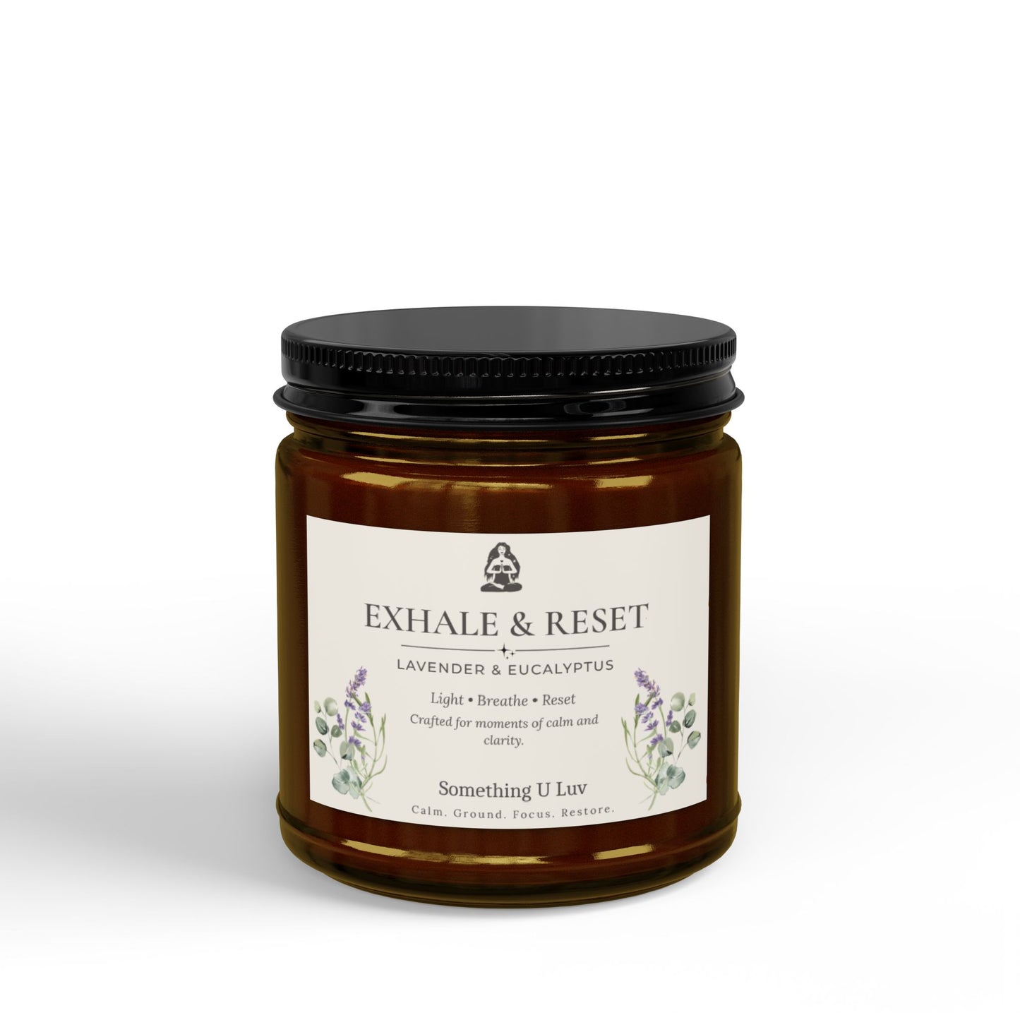 Exhale & Reset Soy Candle — Lavender & Eucalyptus, Amber Jar (4oz )