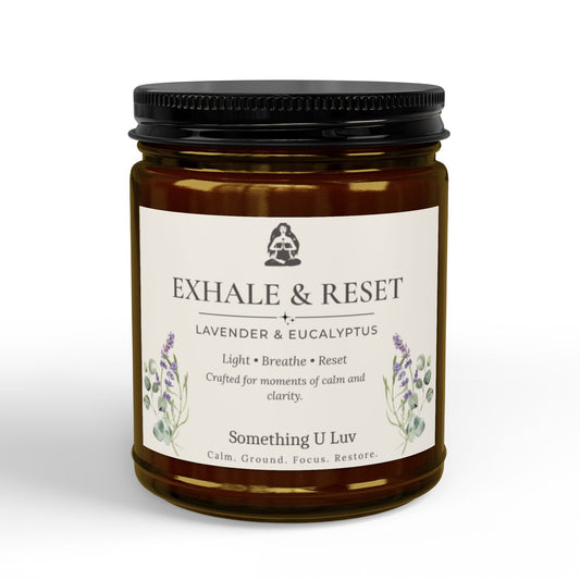 Exhale & Reset Soy Candle — Lavender & Eucalyptus, Amber Jar (4oz,9oz )