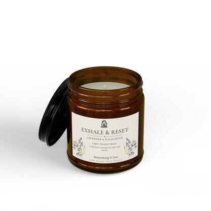 Exhale & Reset Soy Candle — Lavender & Eucalyptus, Amber Jar (4oz )