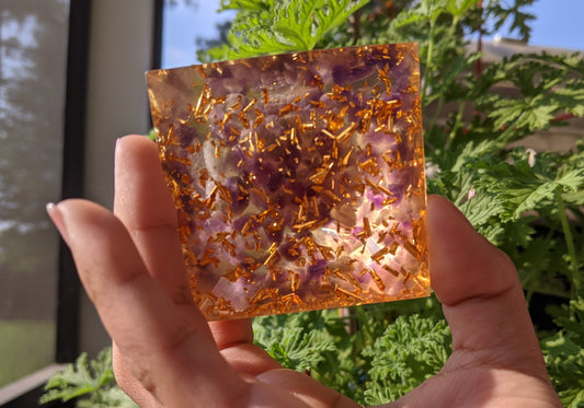 Lotus Flower Amethyst Spiritual Growth & Intuition Orgone Pyramid - Something U Luv