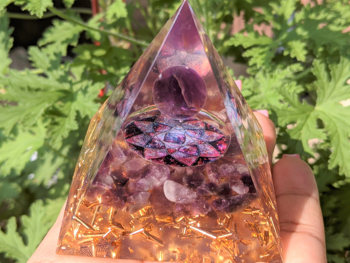 Lotus Flower Amethyst Spiritual Growth & Intuition Orgone Pyramid - Something U Luv