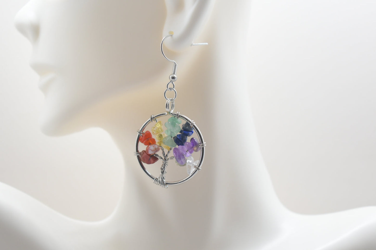 Earrings - Tree Of Life Chakra Stone Wire-wrapped Dangle Earrings