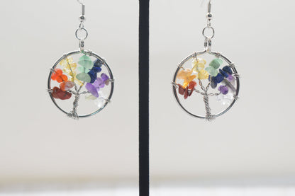 Earrings - Tree Of Life Chakra Stone Wire-wrapped Dangle Earrings