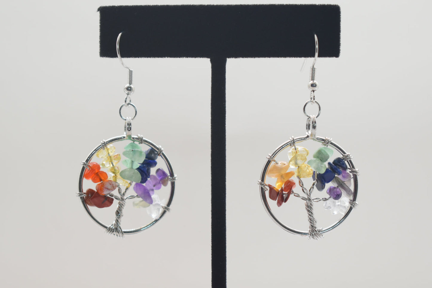 Earrings - Tree Of Life Chakra Stone Wire-wrapped Dangle Earrings