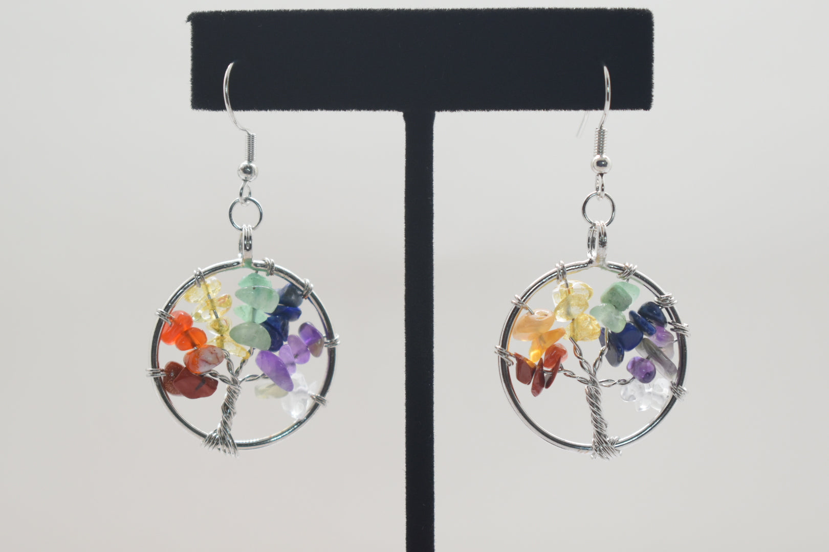 Earrings - Tree Of Life Chakra Stone Wire-wrapped Dangle Earrings
