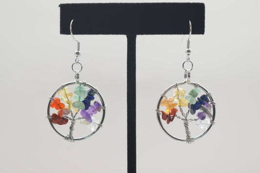 Earrings - Tree Of Life Chakra Stone Wire-wrapped Dangle Earrings