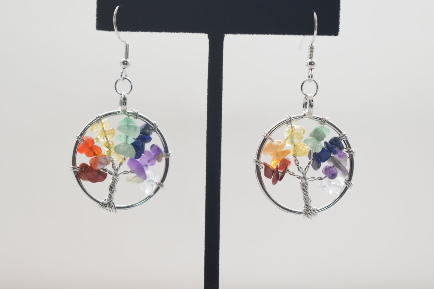 Earrings - Tree Of Life Chakra Stone Wire-wrapped Dangle Earrings