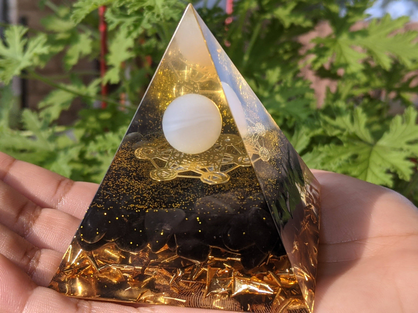 Pyramid - White Agate Obsidian Purity Protection Grounding Orgone Pyramid