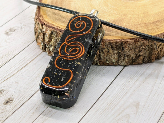 Necklace - Black Tourmaline Rectangle Orgone Pendant