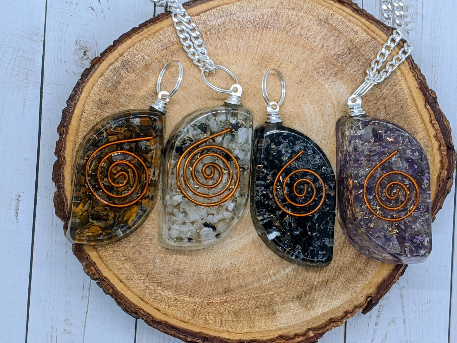 Necklace - Black Tourmaline, Amethyst, Moonstone, Tiger's Eye Orgone Necklace