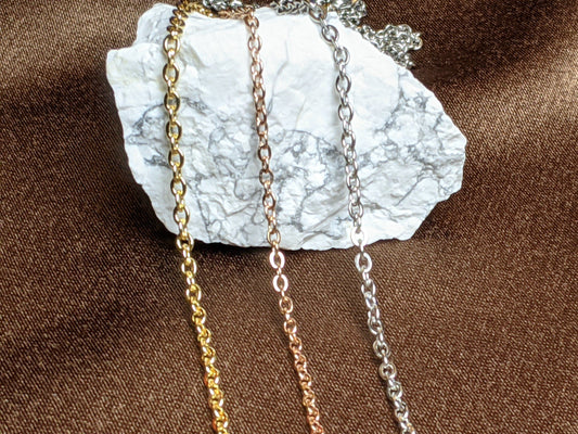 Necklaces - 20" & 24” Long, Silver, Rose Gold Colored, Gold Colored Stainless Steel Flat Chain For Men, Women