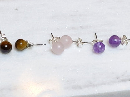 Earrings - Natural Stone Stud Earrings With 925 Sterling Silver Backing