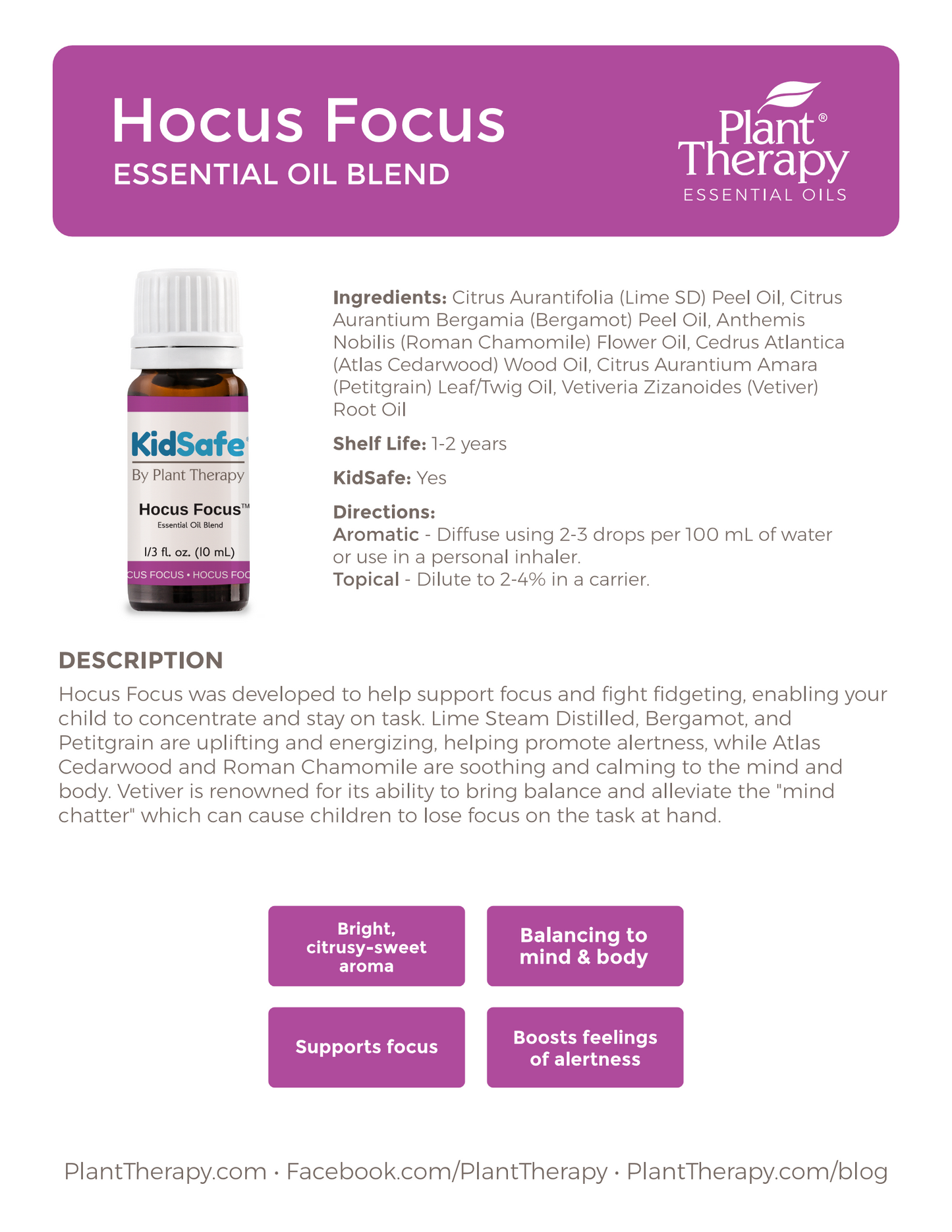 Hocus Focus KidSafe Essential Oil Blend by Plant Therapy