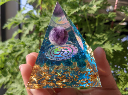 Amethyst Sphere Om Clarity & Self Connection Orgone Pyramid