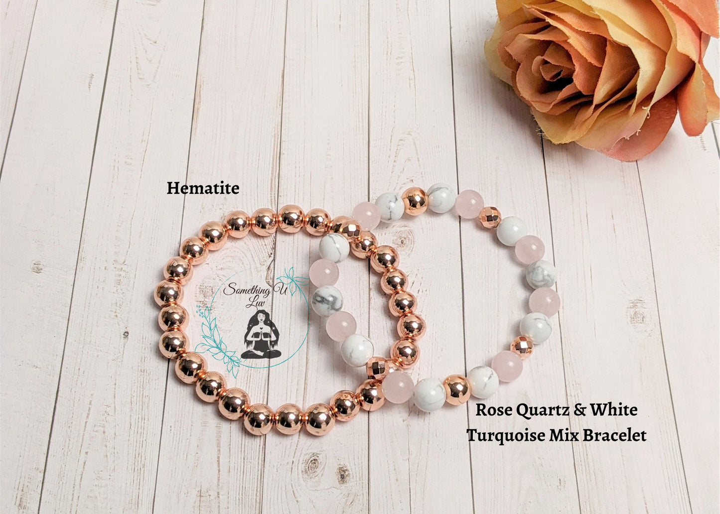 Bracelet - Rose Quartz, White Turquoise, Hematite, Lava Stone Mix Bracelets