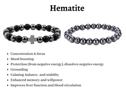 Bracelet - Black Agate & Hematite, Root Chakra Healing energy grounding protection tBracelet Set