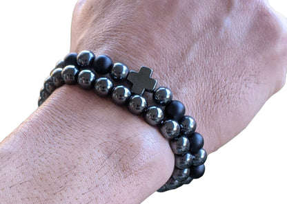 Bracelet - Black Agate & Hematite, Root Chakra Bracelet Set