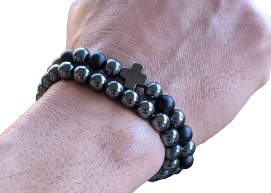 Bracelet - Black Agate & Hematite, Root Chakra Bracelet Set