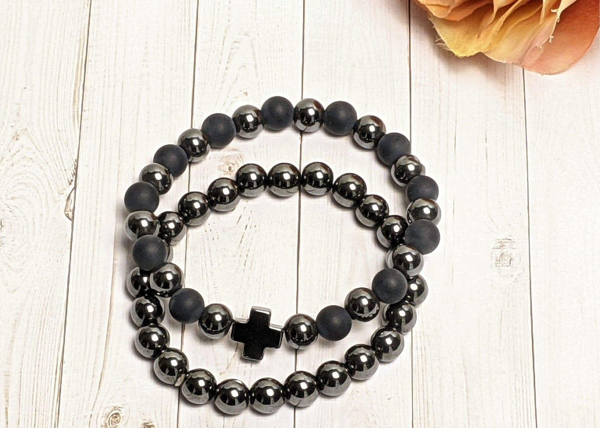 Bracelet - Black Agate & Hematite, Root Chakra Bracelet Set
