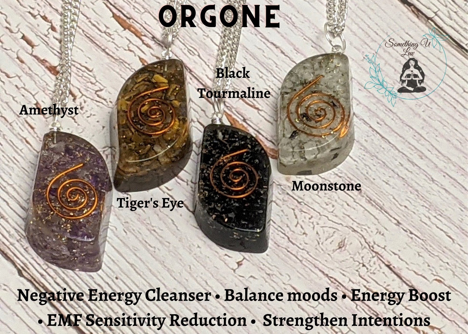 Necklace - Black Tourmaline, Amethyst, Moonstone, Tiger's Eye Orgone Necklace