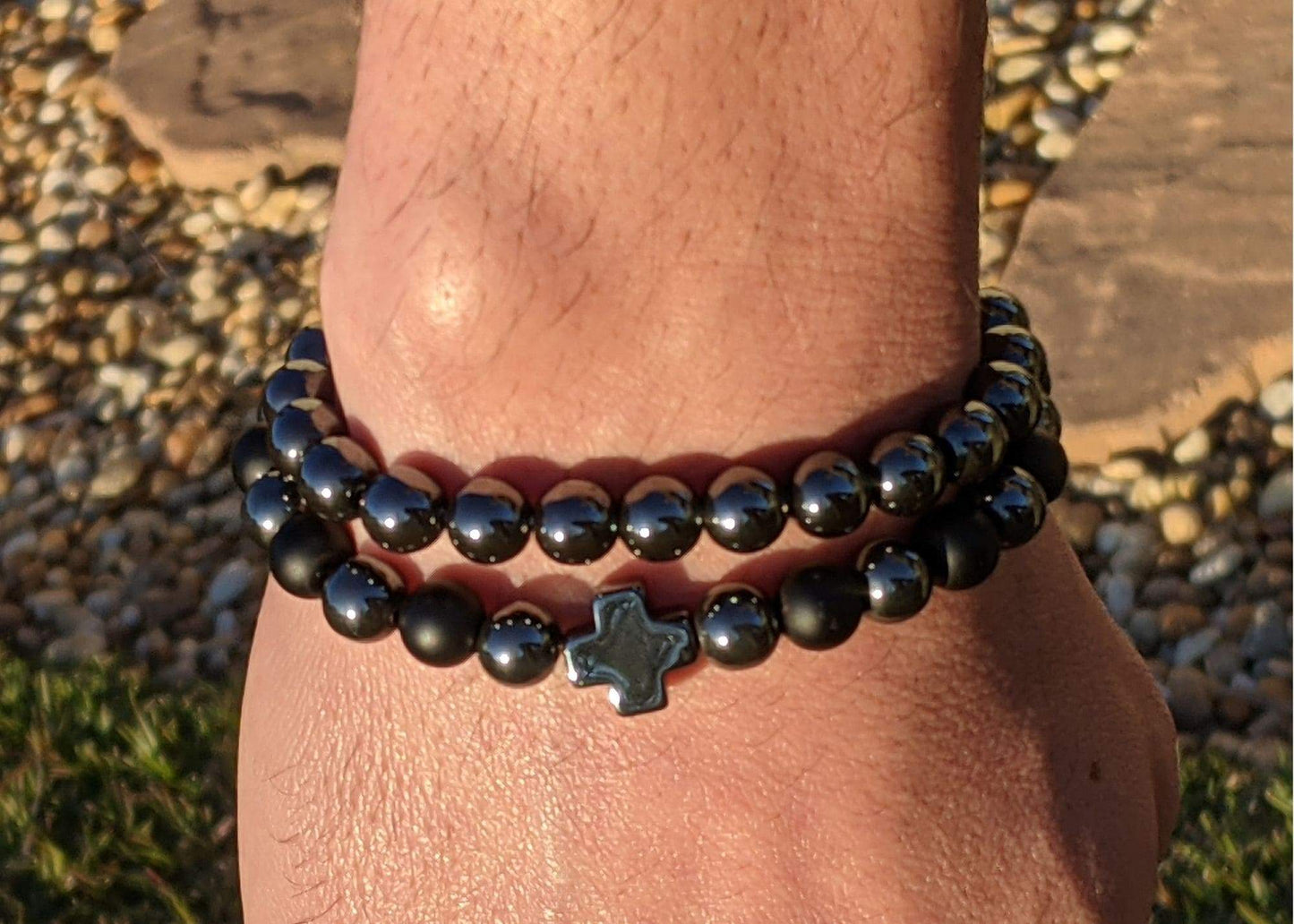 Bracelet - Black Agate & Hematite, Root Chakra Bracelet Set