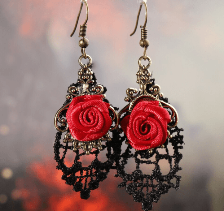 Vintage Retro Lace Rose Dangle Earrings | Something U Luv