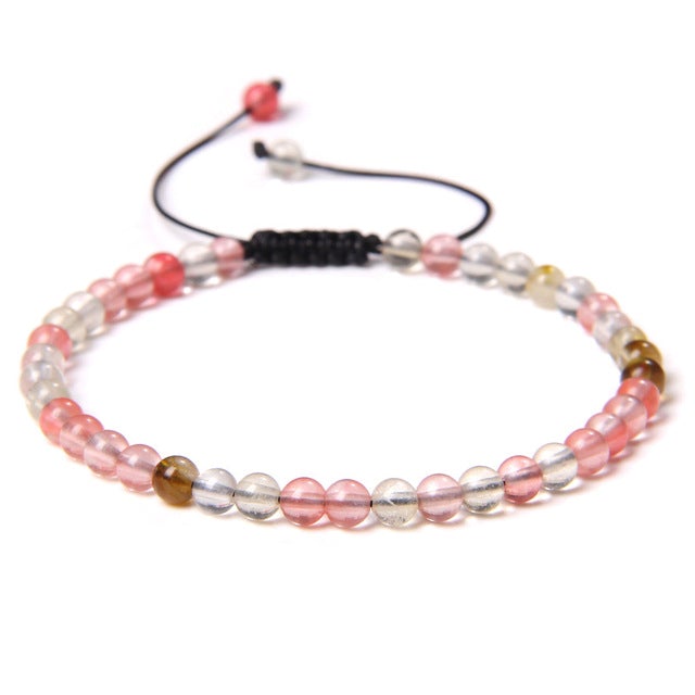 Bracelet - 4mm Beaded Adjustable Natural Stone Energy Chakra Bracelets For Men Women Kids