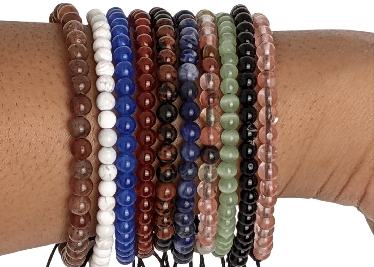 Bracelet - 4mm Beaded Adjustable Natural Stone Energy Chakra Bracelets For Men Women Kids