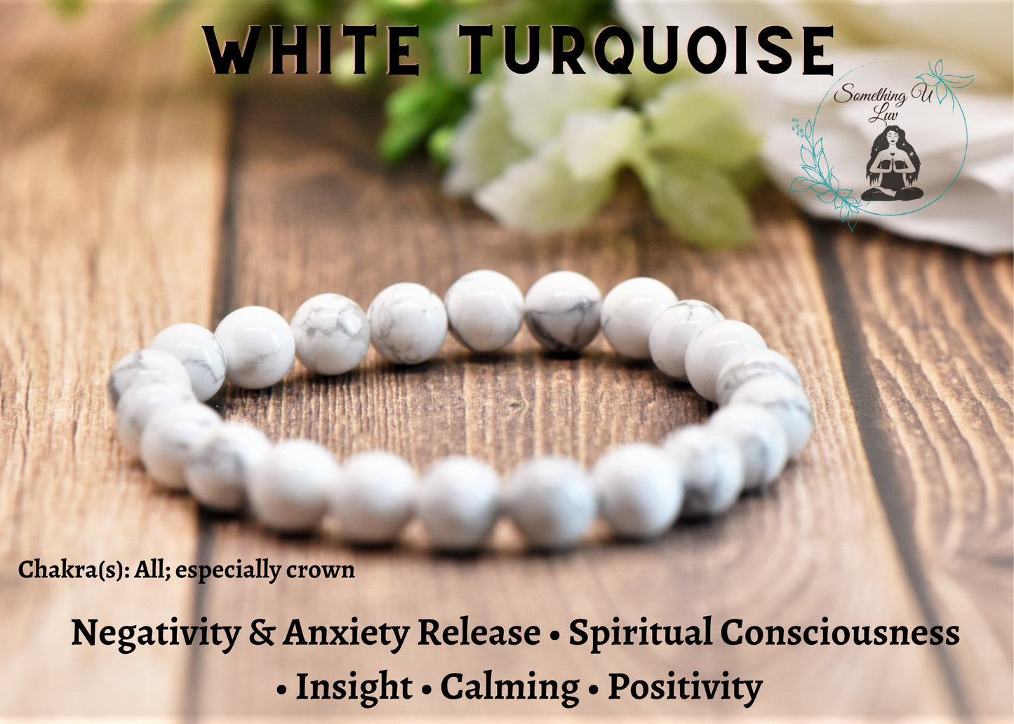 Anxiety Bracelet, Crown Chakra Bracelet, White Turquoise, Howlite Bracelet